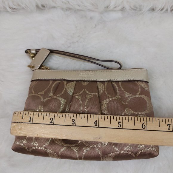Coach Women's Tan Signature Canvas Metallic Trim Mini Bag/Wristlet - Picture 6 of 8